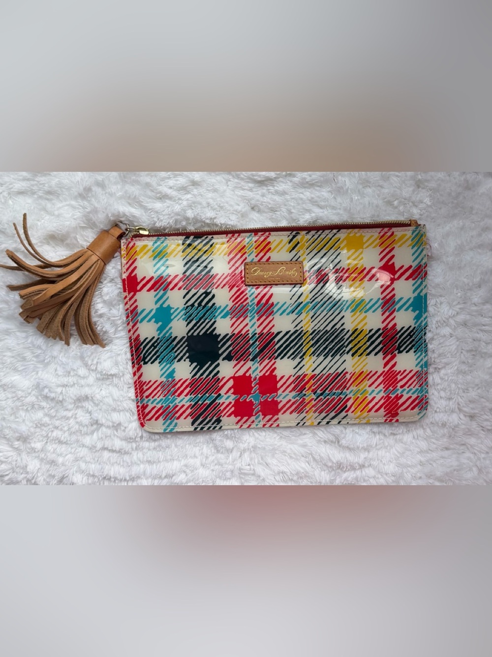 Dooney & Bourke Red, Teal, Navy & Yellow Plaid Zip Pouch